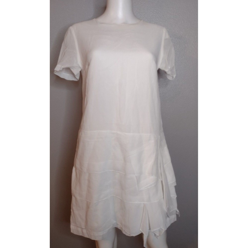 BRUNELLO CUCINELLI  Women's Dress Large Ivory S/S Ruffles Tiered Bohemian NN.